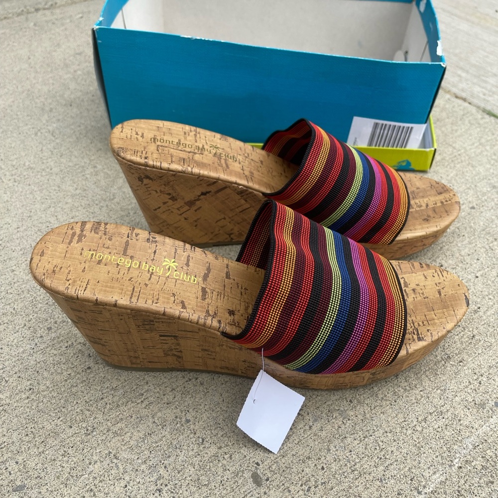 Montego Bay Club Striped Cork Wedge Shoes Women’s Size 11 NEW NWT wedgies heels